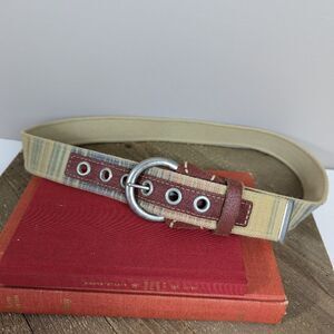 Colorful Canva and leather belt. red leather ITSUS belt size Medium 31